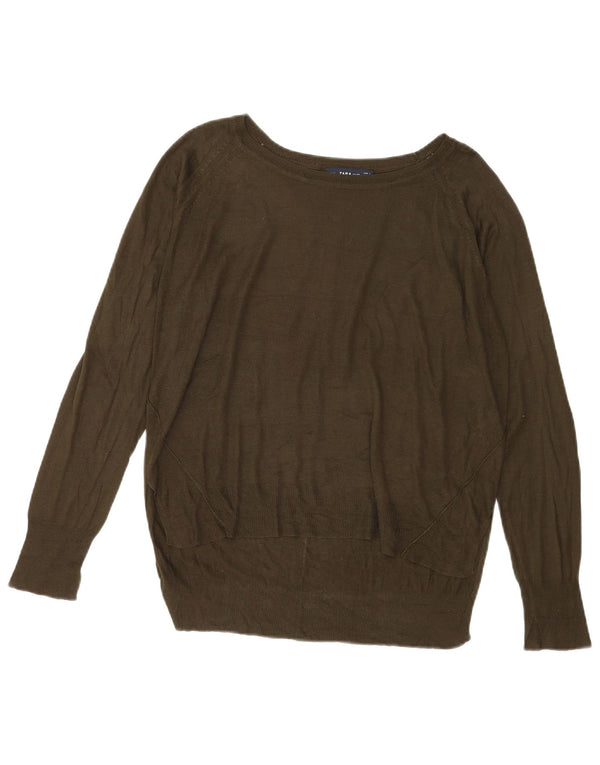 Zara Womens Boat Neck Jumper Sweater UK 16 Large Khaki Viscose
