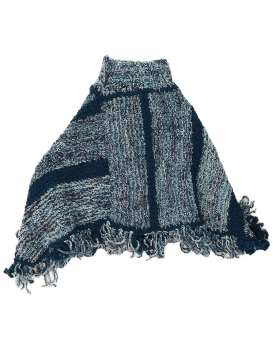 VINTAGE Womens Poncho Jumper One Size Blue Striped