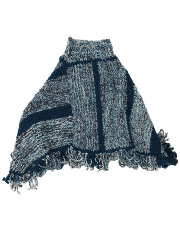 VINTAGE Womens Poncho Jumper One Size Blue Striped