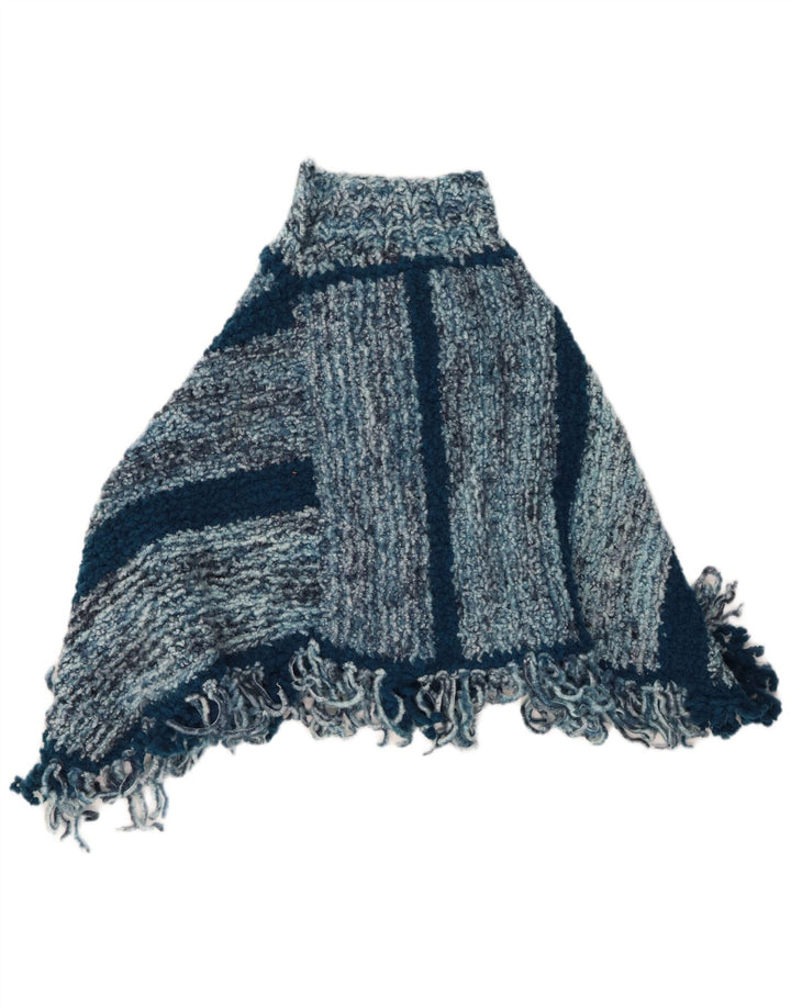 VINTAGE Womens Poncho Jumper One Size Blue Striped