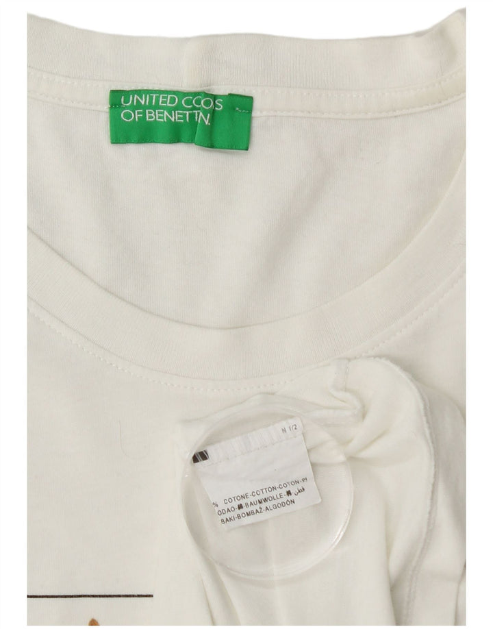 BENETTON Mens Graphic T-Shirt Top Medium White Colourblock Cotton