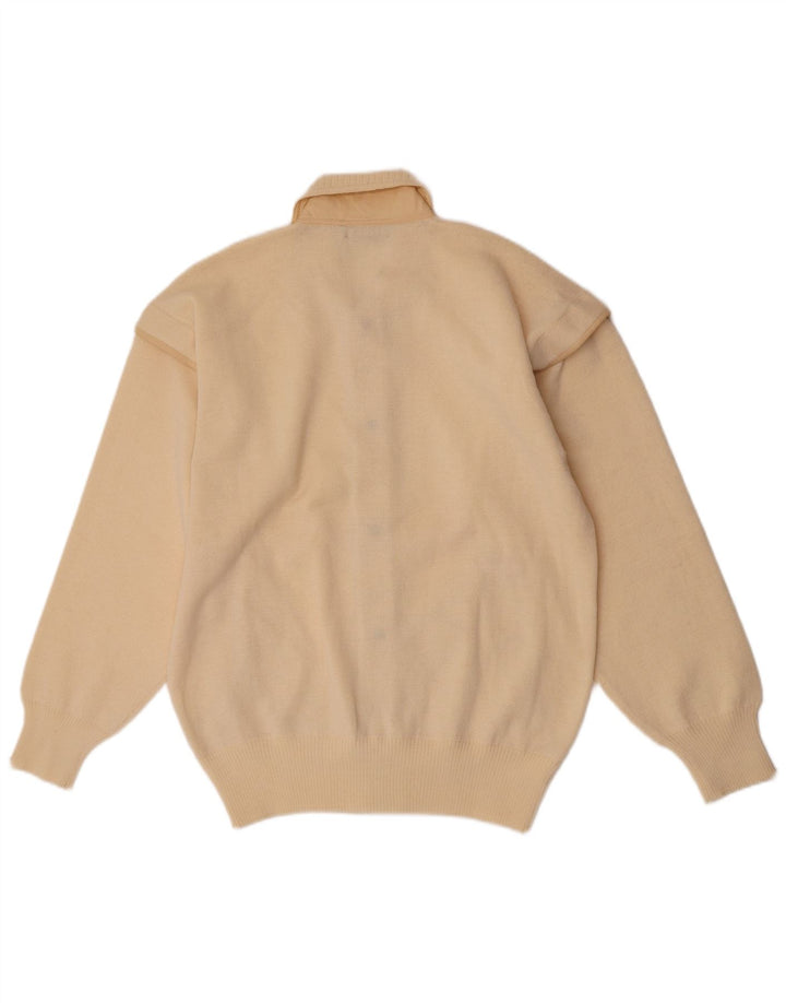 Vintage Mens Cardigan Sweater Medium Beige Wool