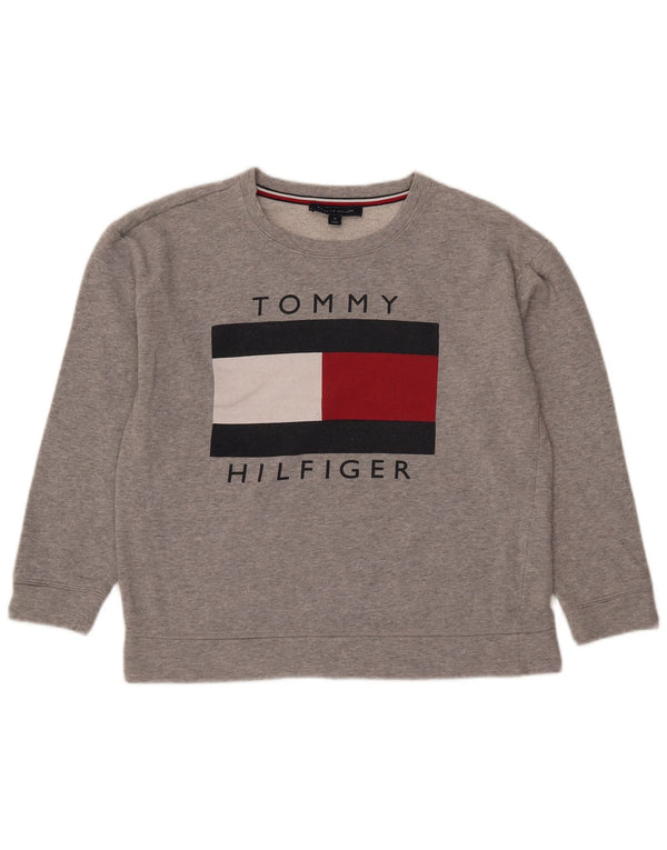 Tommy Hilfiger Womens Graphic Sweatshirt Jumper UK 14 Medium Grey Flecked