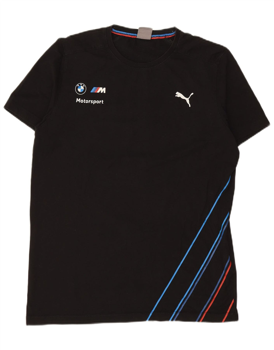 PUMA Mens BMW Motorsport Graphic T-Shirt Top Large Black Striped Cotton
