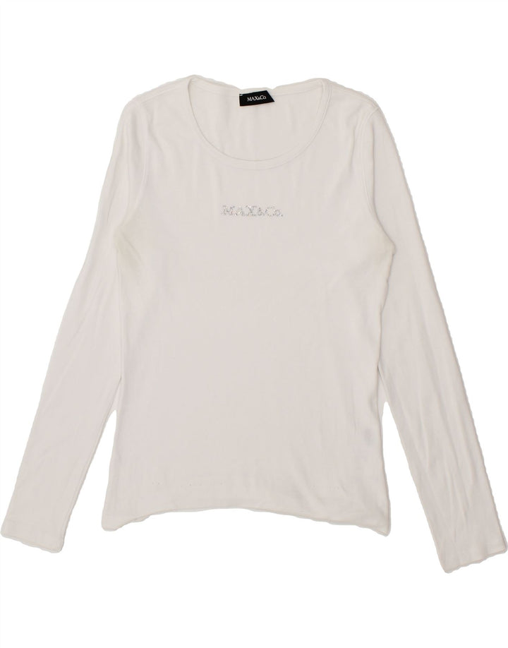 MAX & CO. Womens Graphic Top Long Sleeve UK 12 Medium White Vintage Max & Co. and Second-Hand Max & Co. from Messina Hembry 