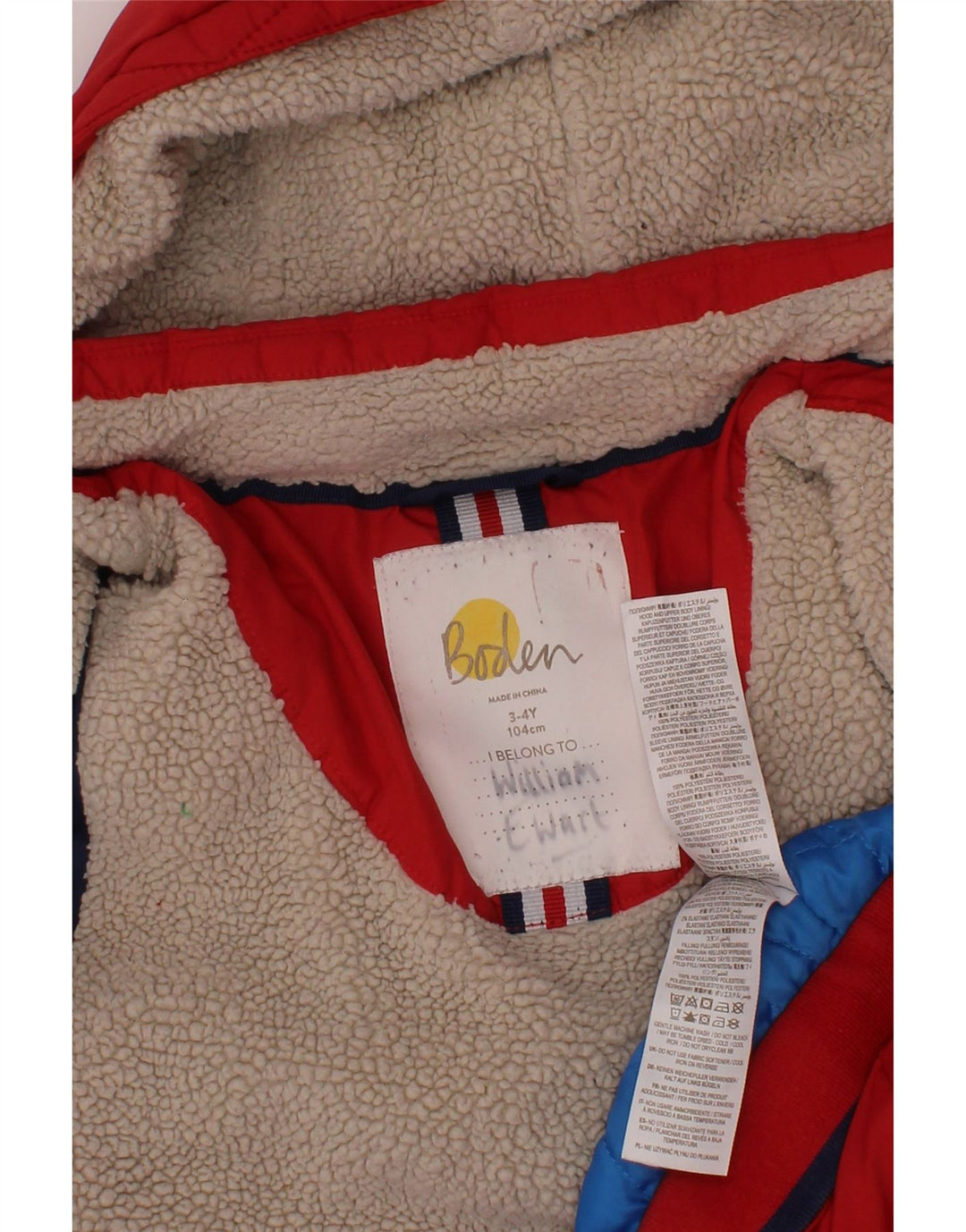 Boden Boys Hooded Padded Jacket 3-4 Years Red Polyester