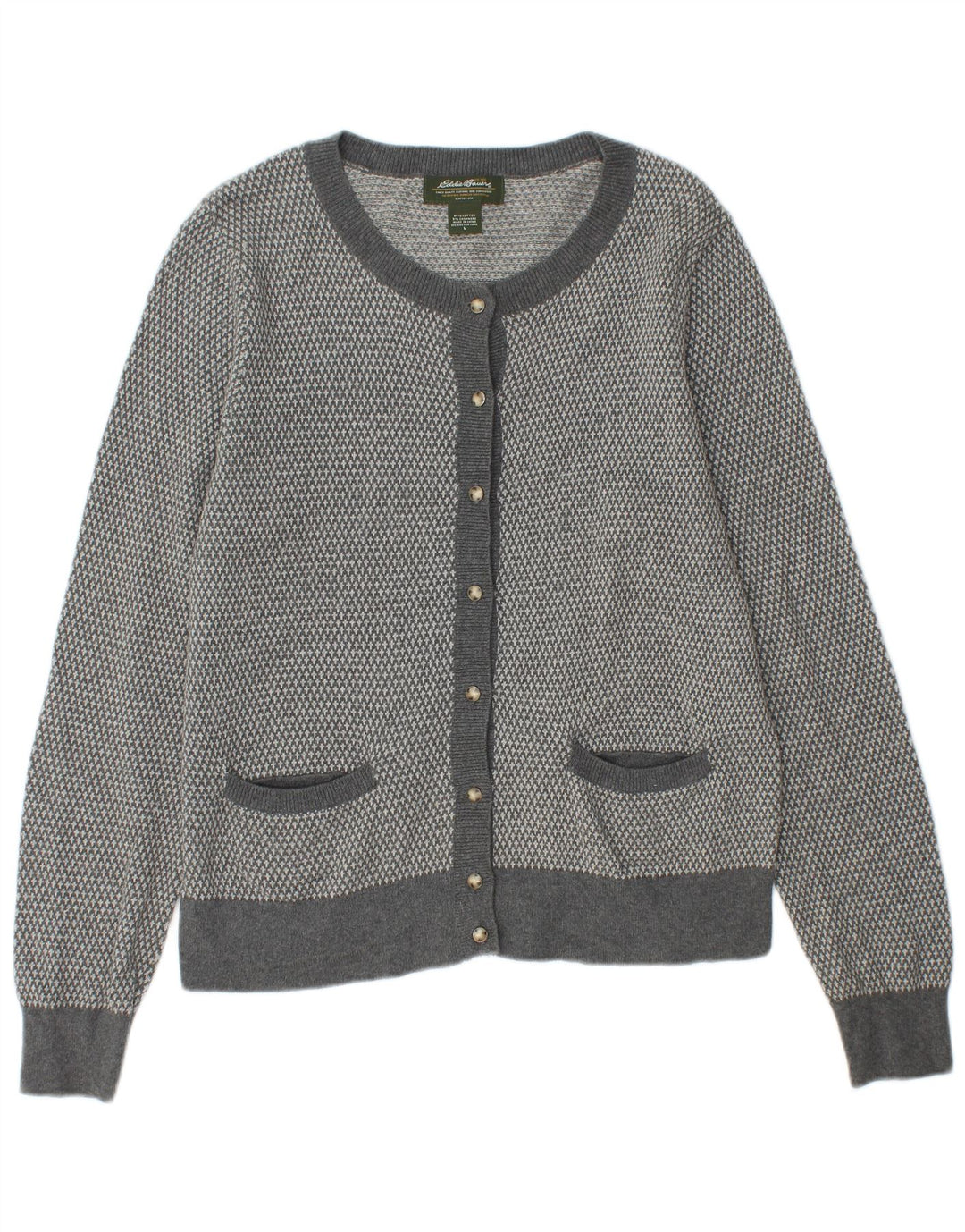 EDDIE BAUER Womens Cardigan Sweater UK 14 Large Grey Cotton