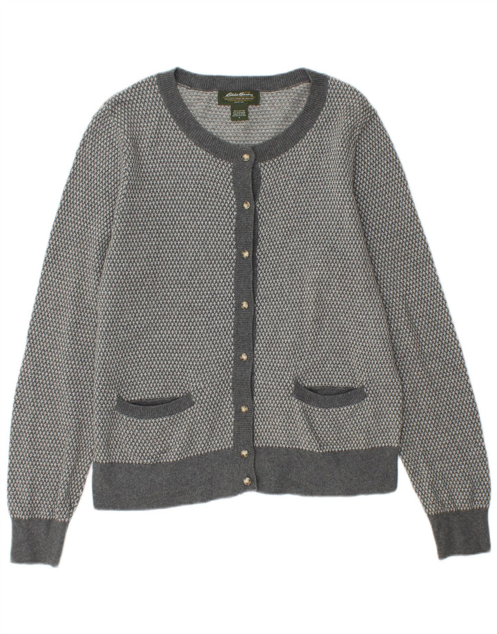 EDDIE BAUER Womens Cardigan Sweater UK 14 Large Grey Cotton