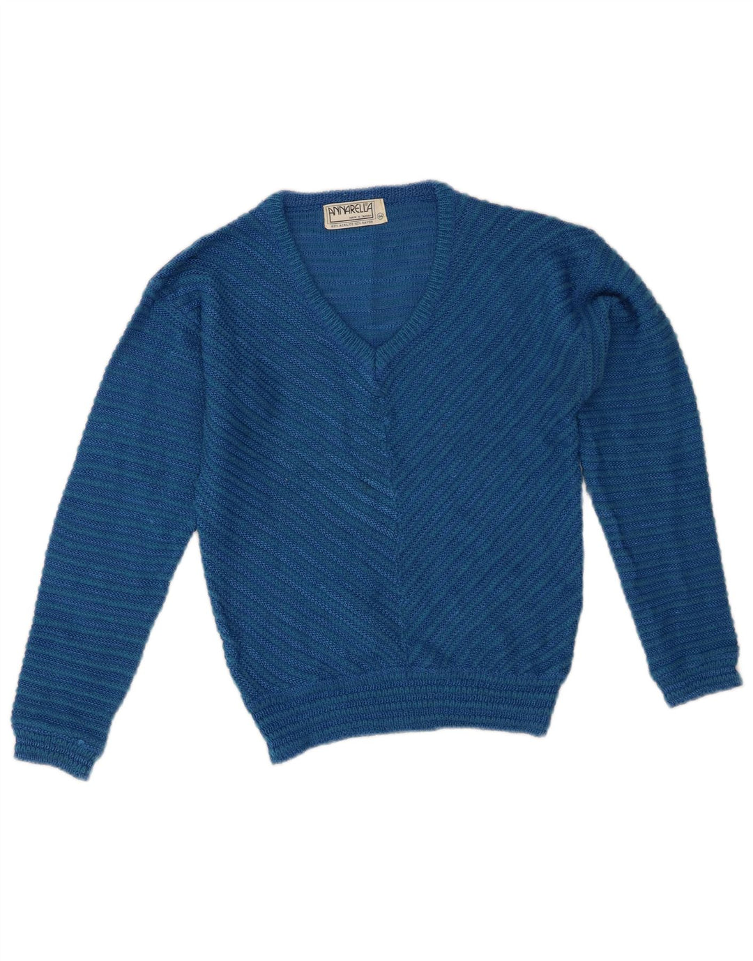 VINTAGE Womens V-Neck Jumper Sweater IT 44 Medium Blue Acrylic