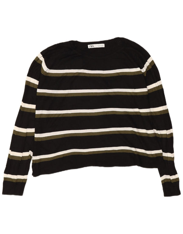 Zara Womens Oversized Boat Neck Jumper Sweater UK 16 Large Black Striped