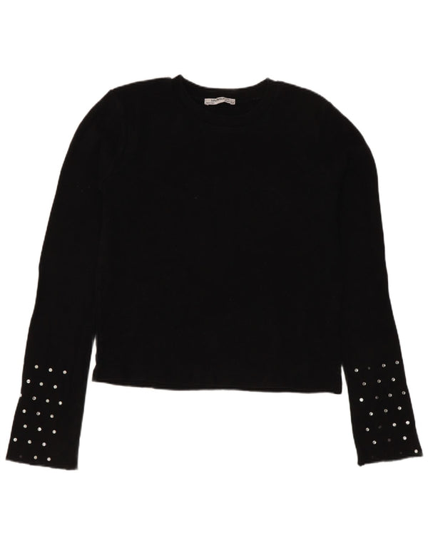 Zara Womens Trafaluc Crop Top Long Sleeve UK 10 Small Black Cotton