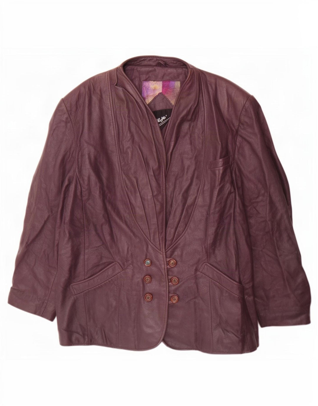 Cruse Womens Double Breasted Leather Blazer Jacket EU 42 Large Purple
