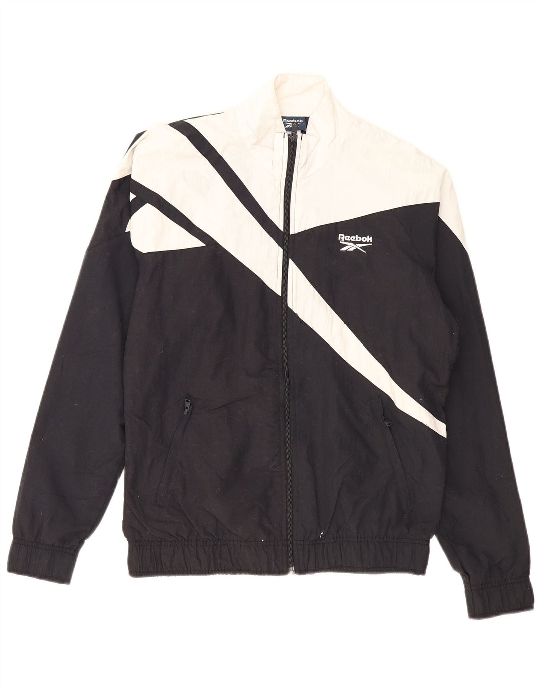 REEBOK Mens Tracksuit Top Jacket Small Black Colourblock Polyester