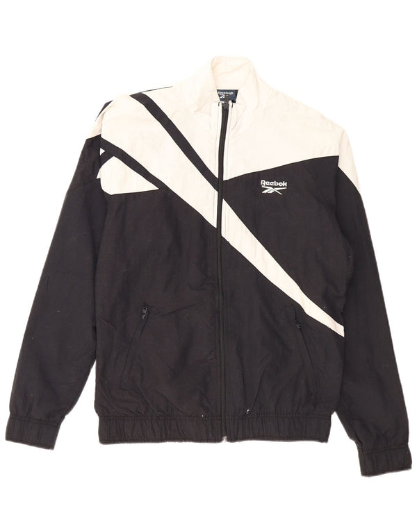 REEBOK Mens Tracksuit Top Jacket Small Black Colourblock Polyester