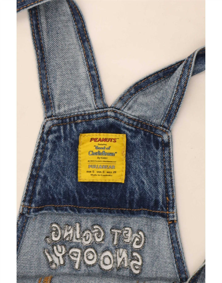 Pull & Bear Womens Dungarees Graphic Straight Jeans Small W26 L30 Blue