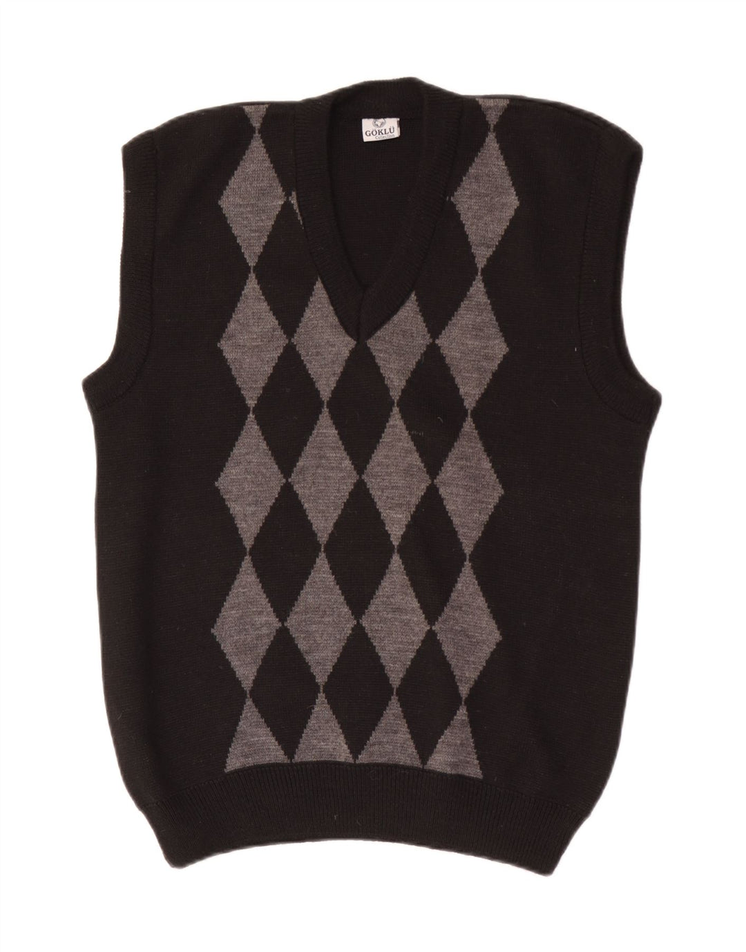 Vintage Mens Vest Tank Top Small Black Argyle/Diamond