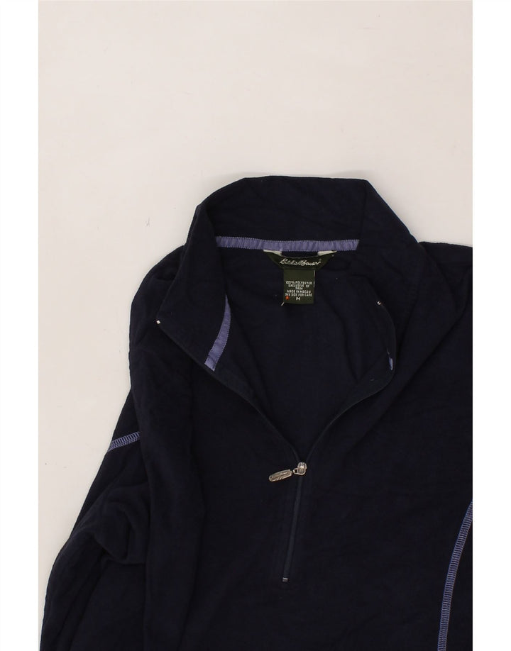 EDDIE BAUER Womens Zip Neck Fleece Jumper UK 14 Medium Navy Blue Polyester Vintage Eddie Bauer and Second-Hand Eddie Bauer from Messina Hembry 