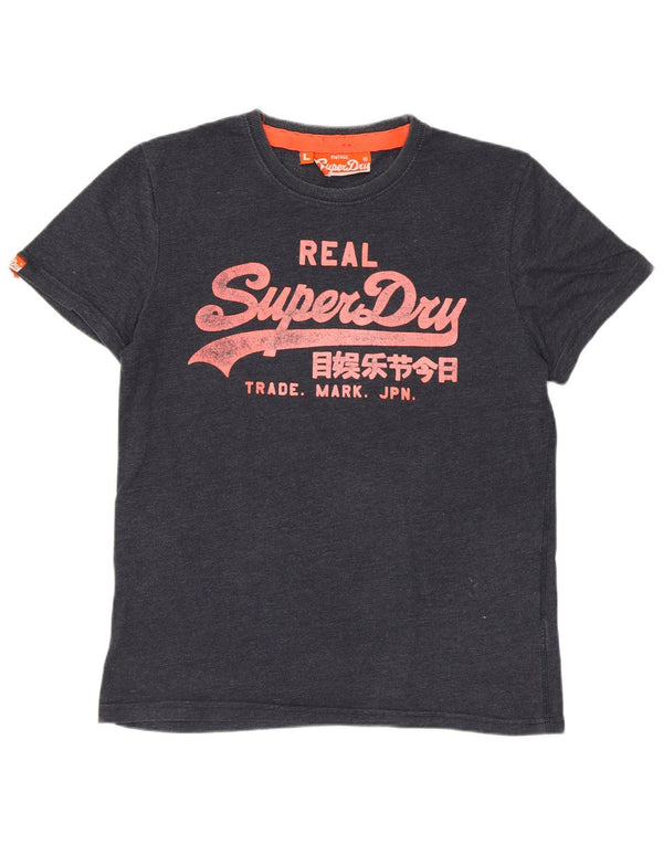 SUPERDRY Mens Graphic T-Shirt Top Large Navy Blue Cotton
