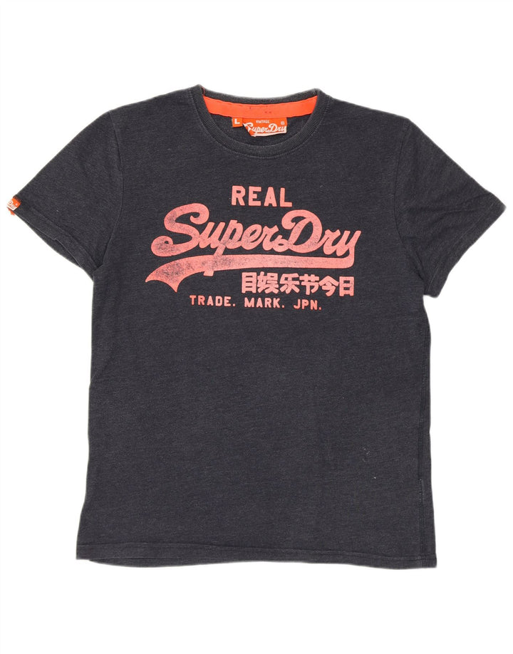 SUPERDRY Mens Graphic T-Shirt Top Large Navy Blue Cotton