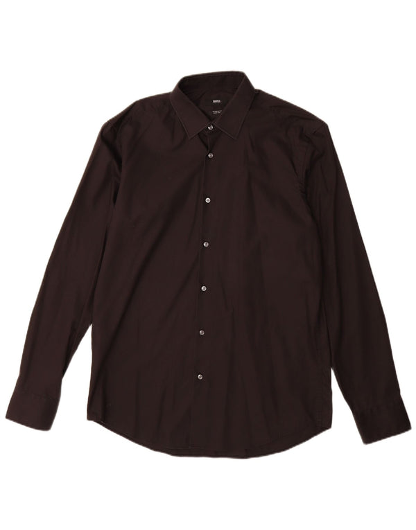 Hugo Boss Mens Regular Fit Shirt Size 39 15 1/2 Medium Black Cotton