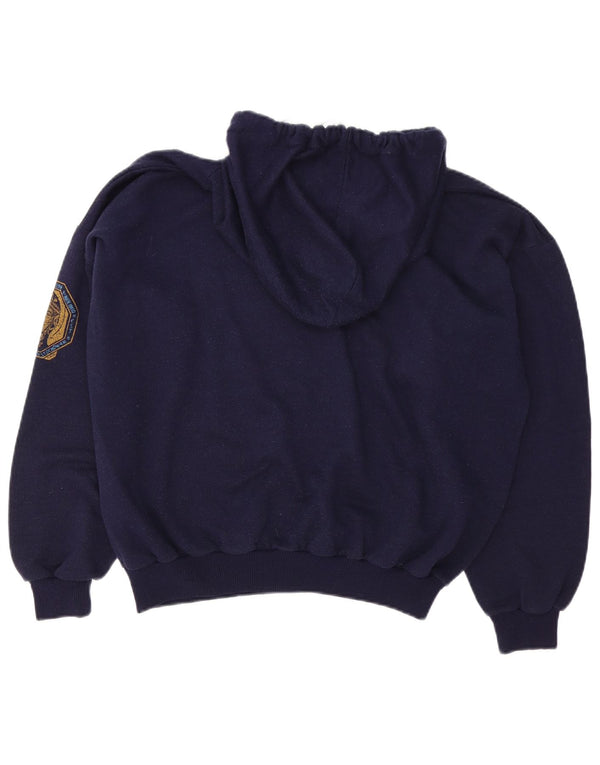 Vintage Womens Graphic Oversized Hoodie Jumper UK 14 Medium Navy Blue