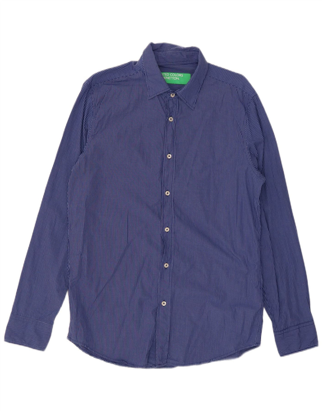 BENETTON Mens Shirt Large Blue Check Cotton