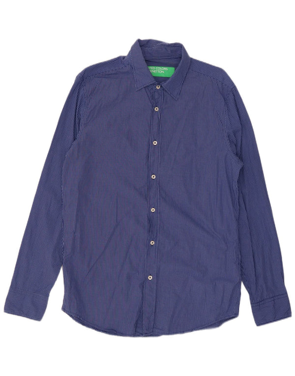 BENETTON Mens Shirt Large Blue Check Cotton