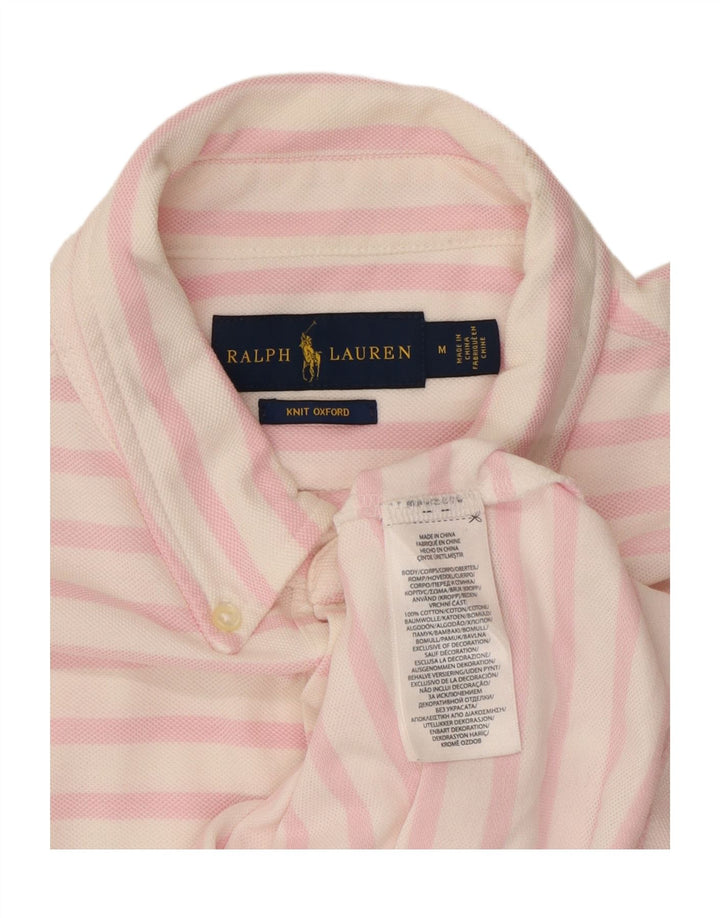 RALPH LAUREN Mens Knit Oxford Polo Shirt Medium Pink Striped Cotton