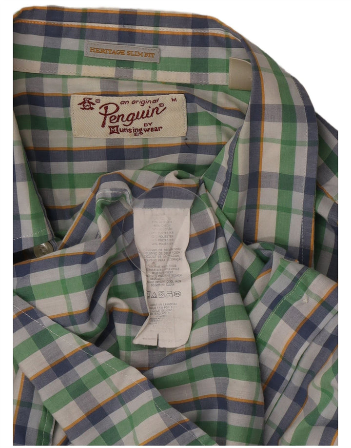 Penguin Mens Heritage Slim Fit Shirt Medium Green Check Cotton