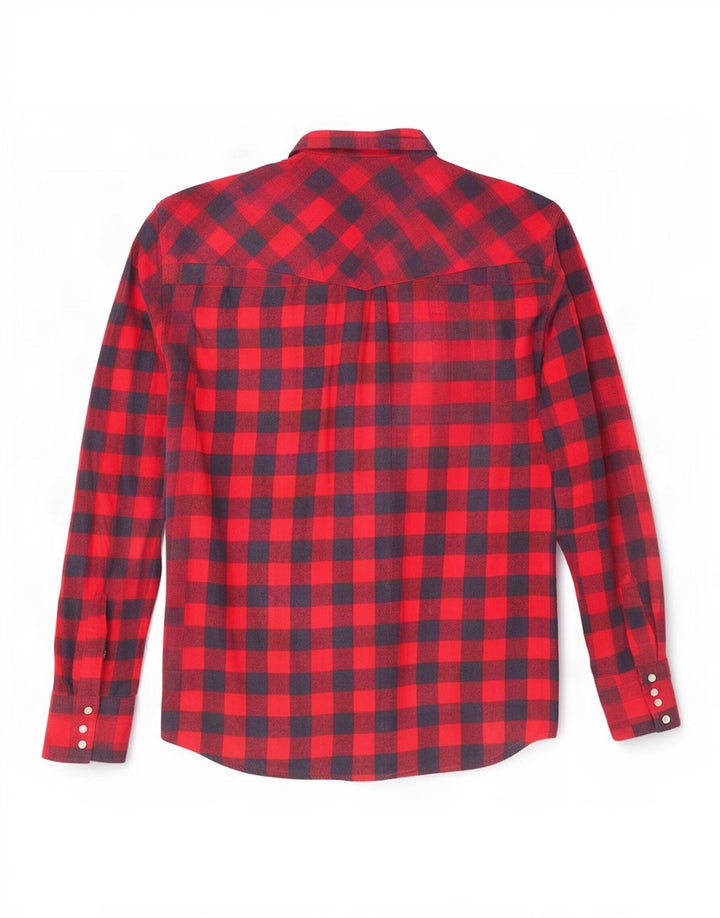 Wrangler Mens Flannel Shirt Medium Red Gingham Cotton