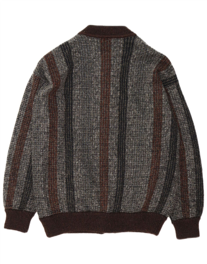 Lancetti Mens Cardigan Sweater Medium Grey Striped