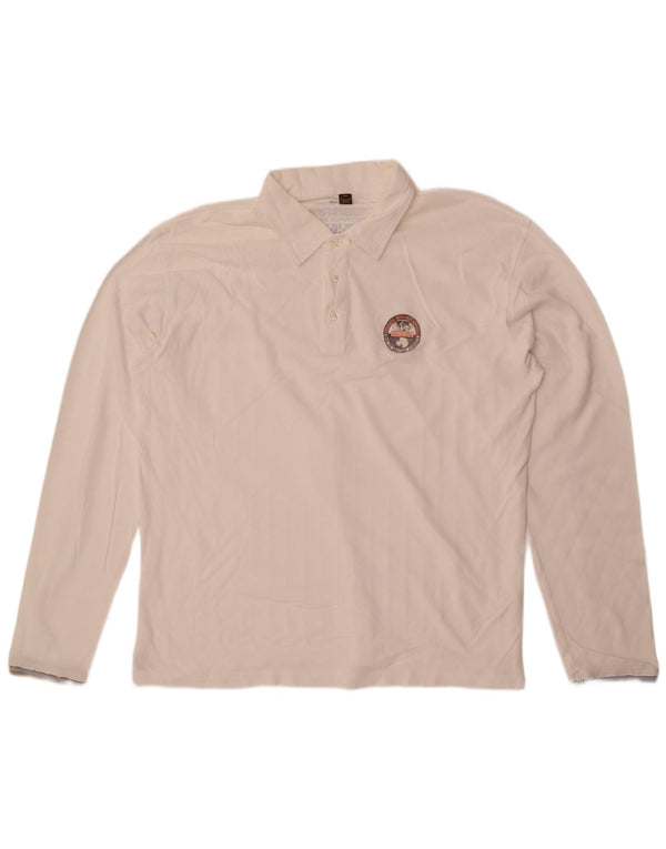 Napapijri Mens Graphic Long Sleeve Polo Shirt 3XL White Cotton