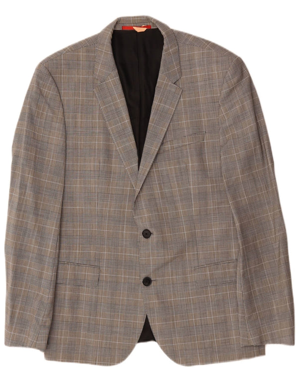 Hugo Boss Mens 2 Button Blazer Jacket EU 52 XL Grey Houndstooth Wool