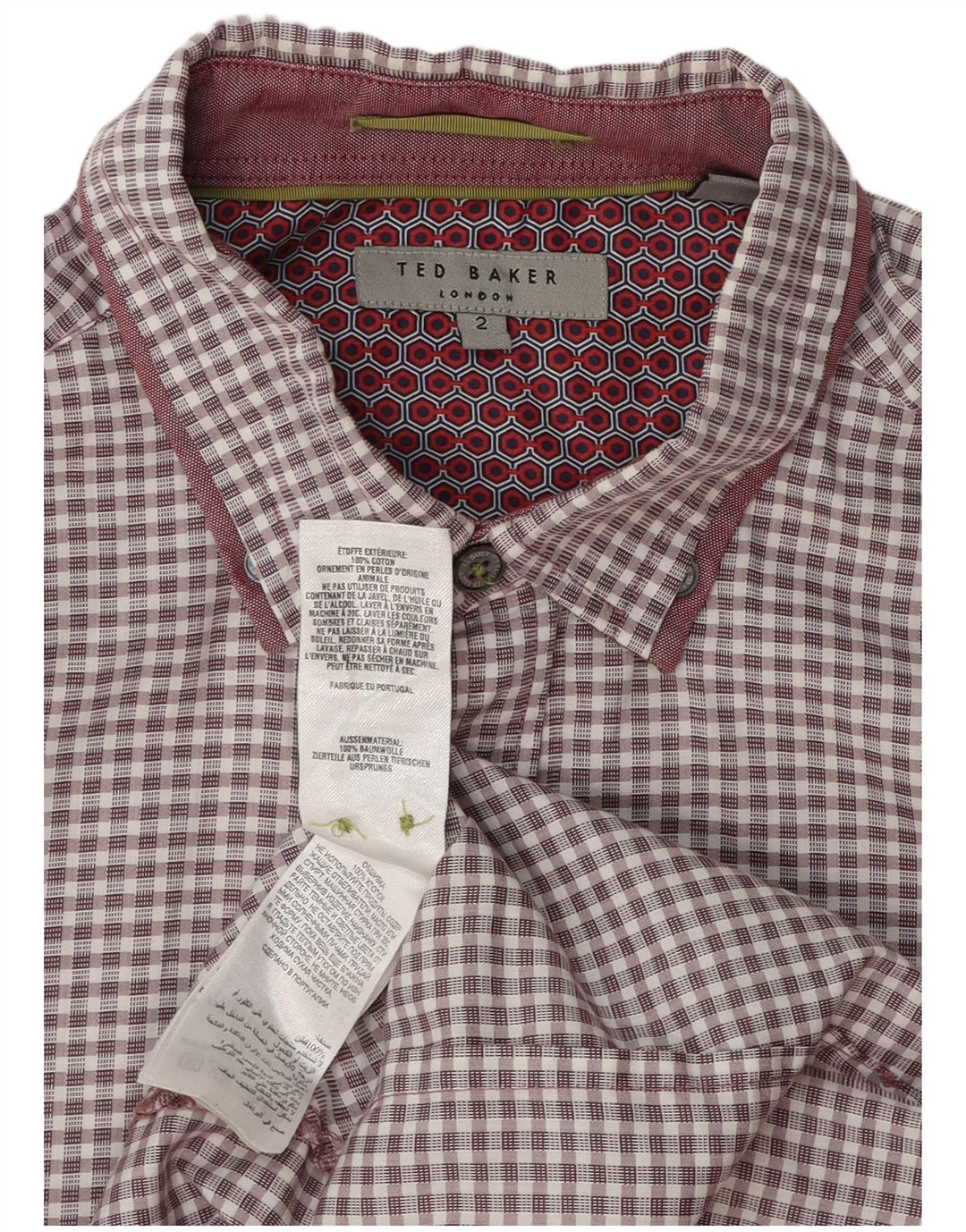Ted Baker Mens Shirt Size 2 Small Burgundy Gingham Cotton