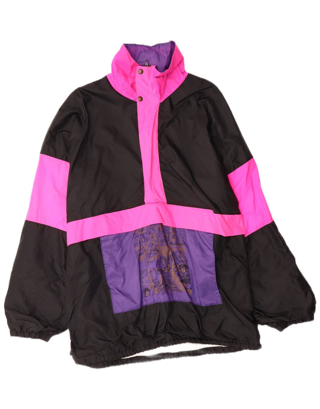 VINTAGE Mens Hooded Anorak Jacket UK 38 Medium Black Colourblock Polyamide