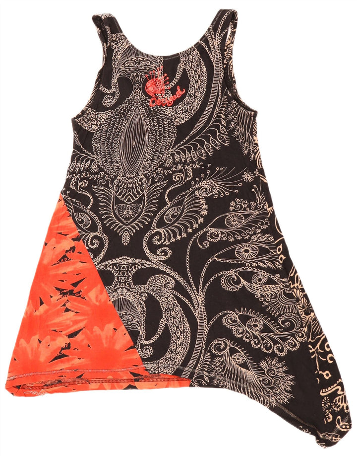 DESIGUAL Womens Sleeveless Asymmetric Tunic Top UK 10 Small Black Floral