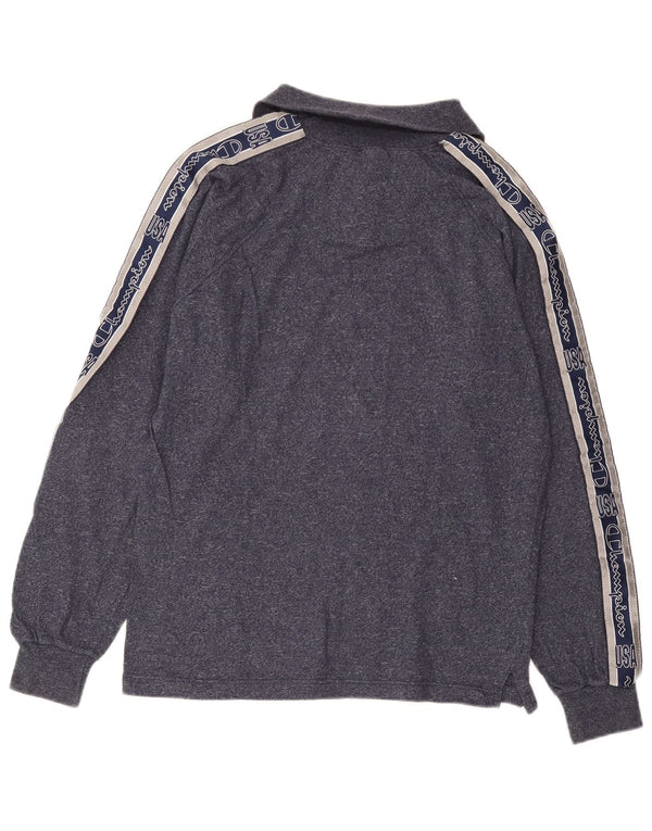 Champion Mens Zip Neck Graphic Top Long Sleeve Large Navy Blue Flecked