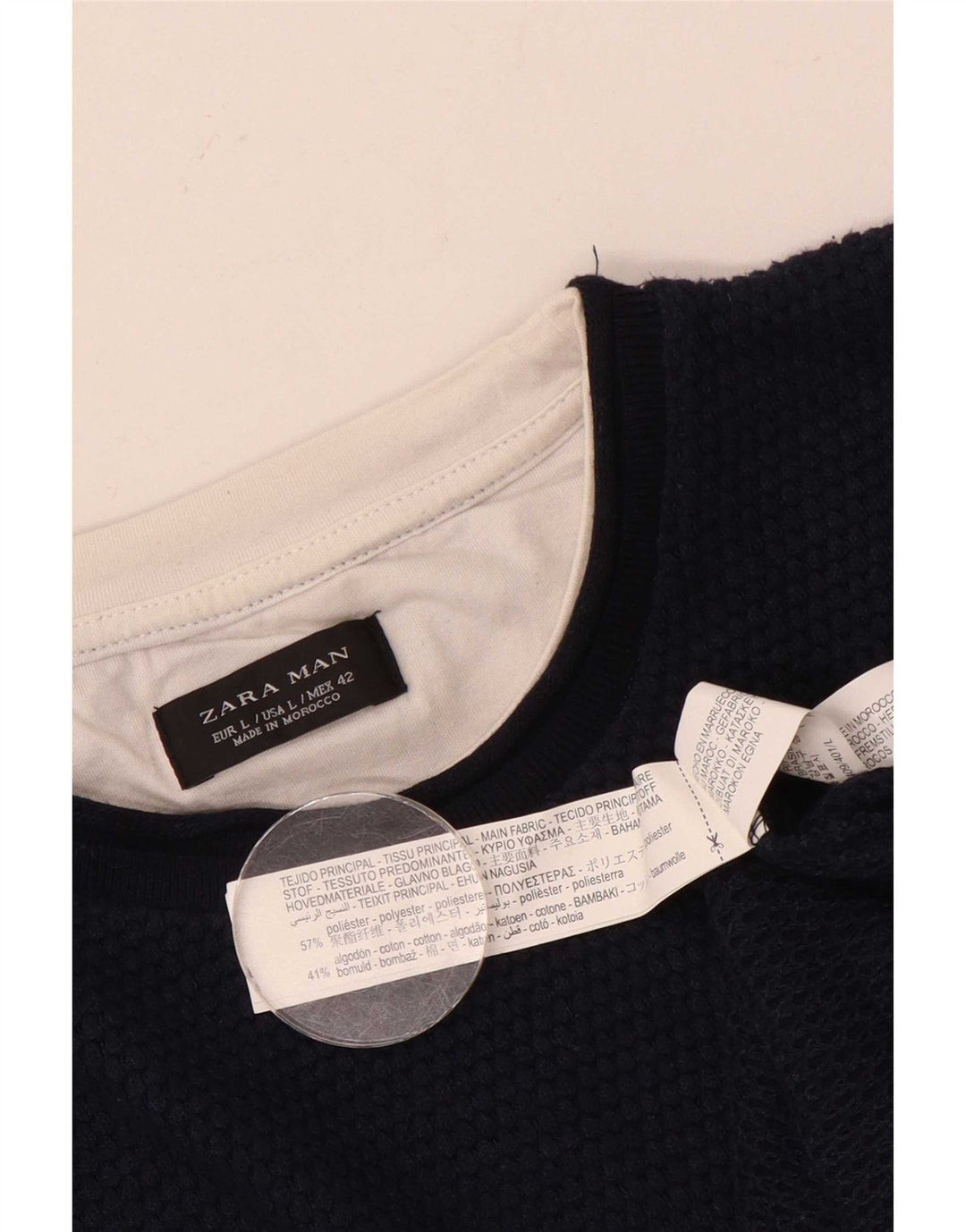 Zara Mens Crew Neck Jumper Sweater Large Navy Blue Polyester