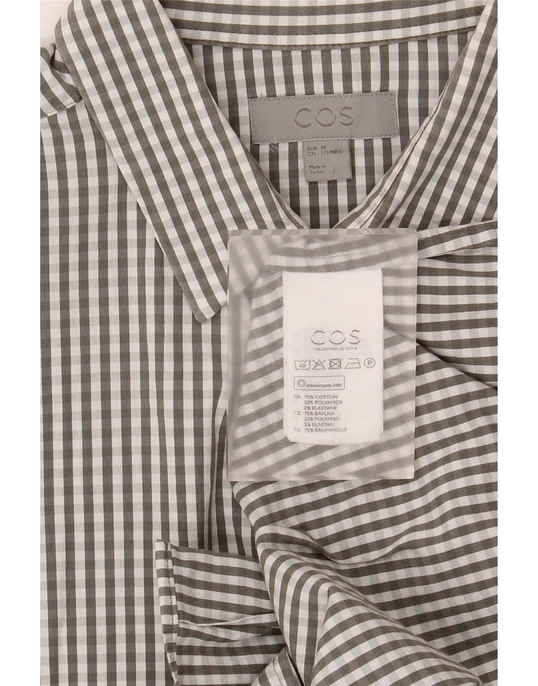 Cos Mens Shirt Size 39 Medium Grey Gingham Cotton