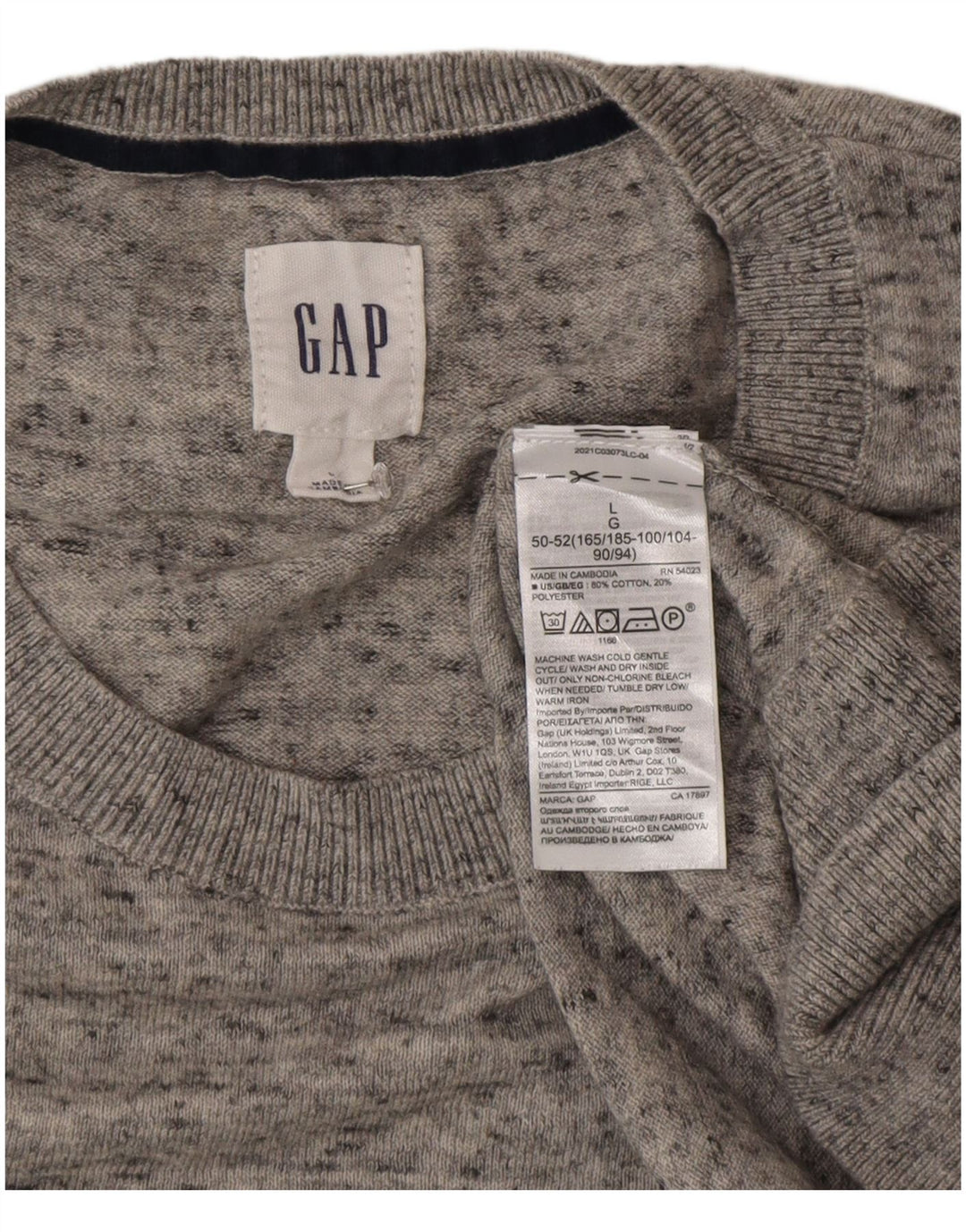 Gap Mens Crew Neck Jumper Sweater Large Grey Flecked Cotton