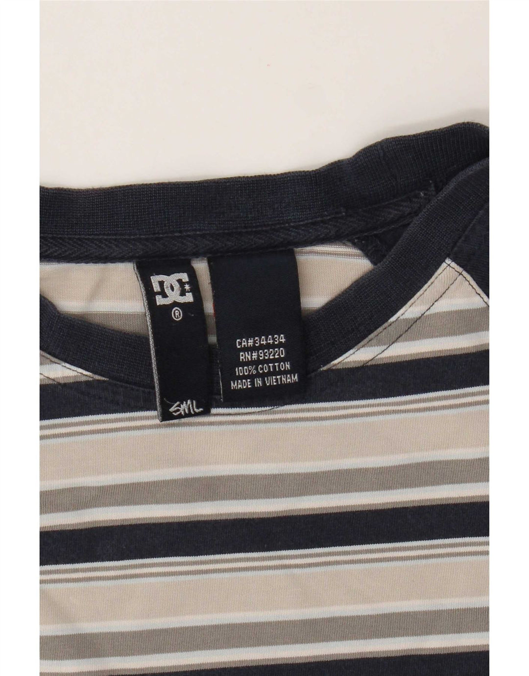 DC Mens Top 3/4 Sleeve Small White Striped Cotton
