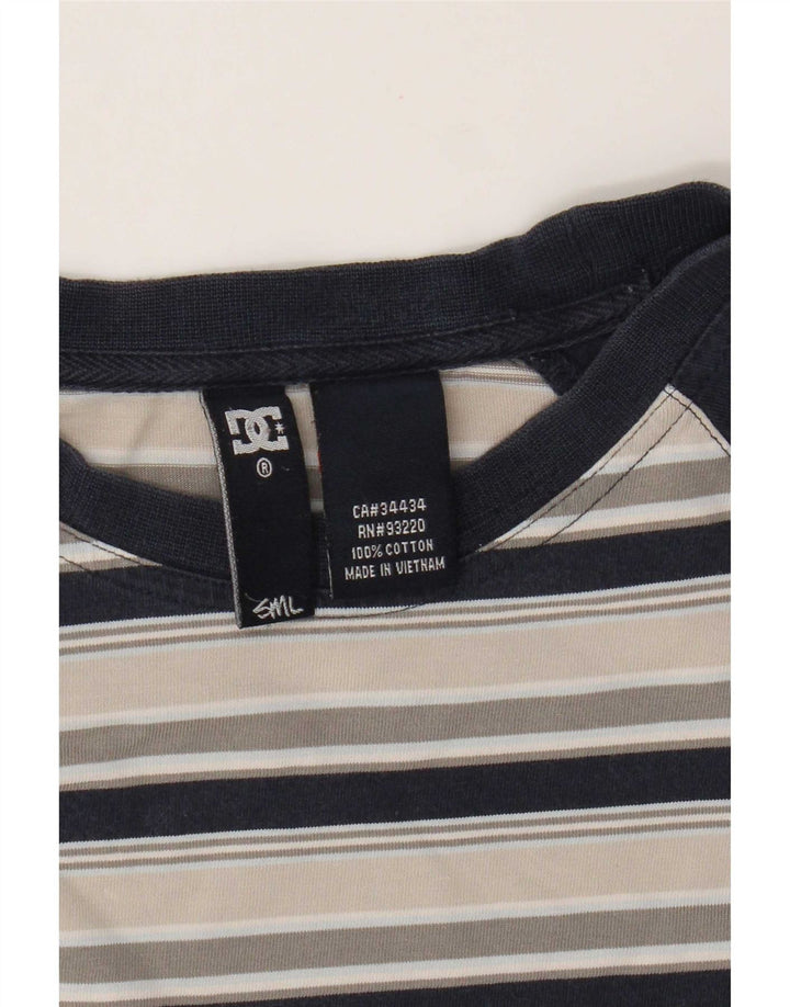 DC Mens Top 3/4 Sleeve Small White Striped Cotton