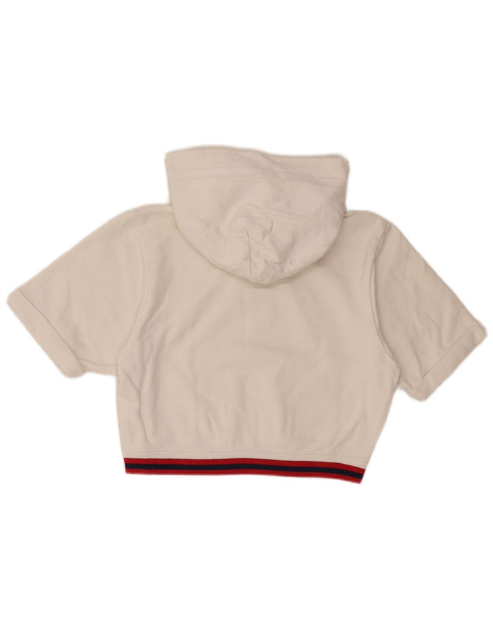 CHAMPION Womens Crop Graphic Short Sleeve Hoodie Jumper UK 10 Small White