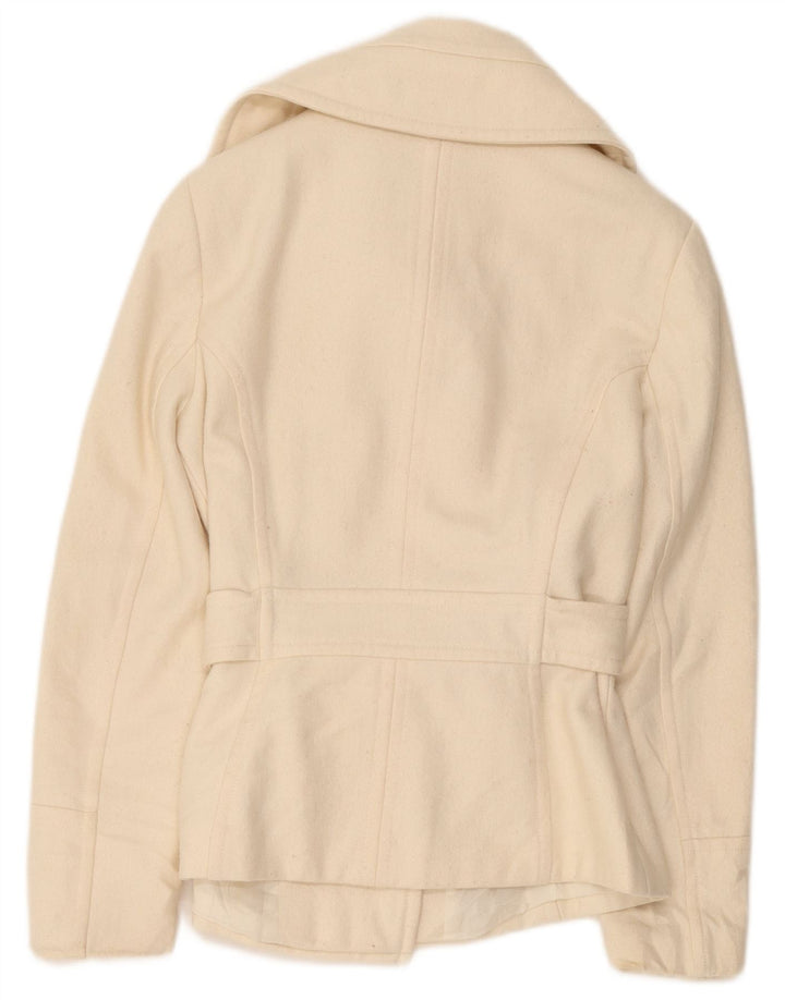 Zara Womens Pea Coat UK 12 Medium Off White Wool