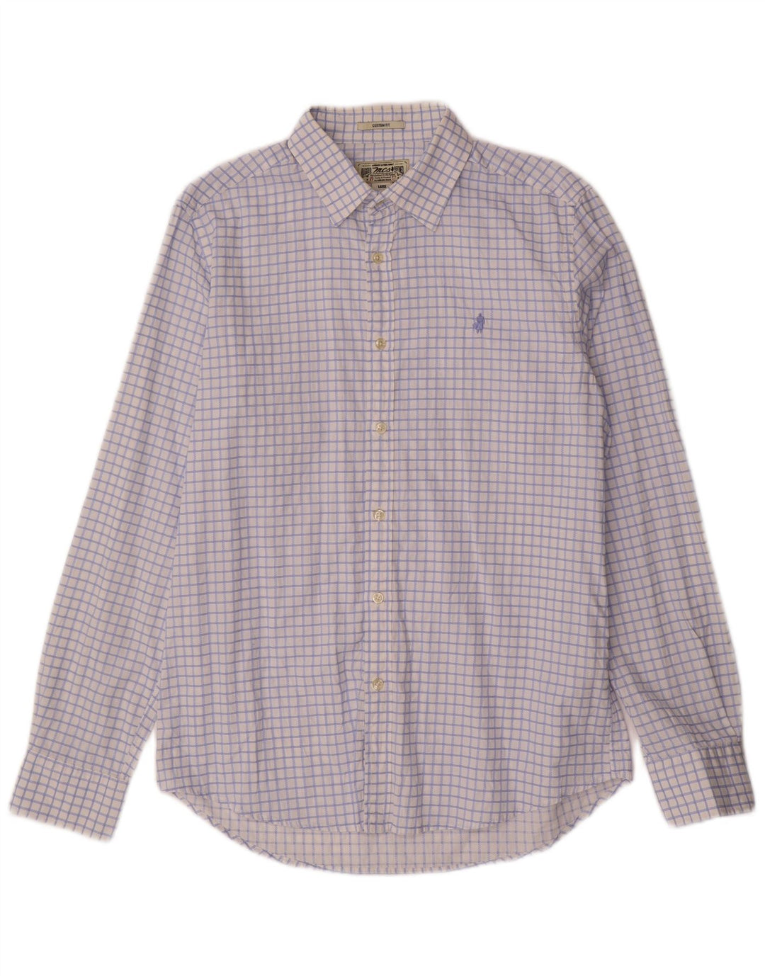 Marlboro Classics Mens Custom Fit Shirt Large Blue Check Cotton