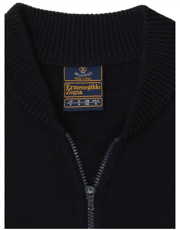 ERMENEGILDO ZEGNA Mens Cardigan Sweater UK 36 Small Navy Blue Virgin Wool