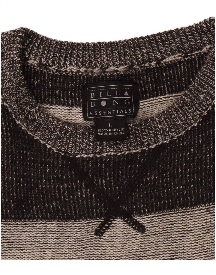 Billabong Mens Crew Neck Jumper Sweater Large Grey Striped Acrylic