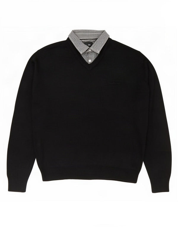 Pierre Cardin Mens V-Neck Jumper Sweater Small Black Acrylic