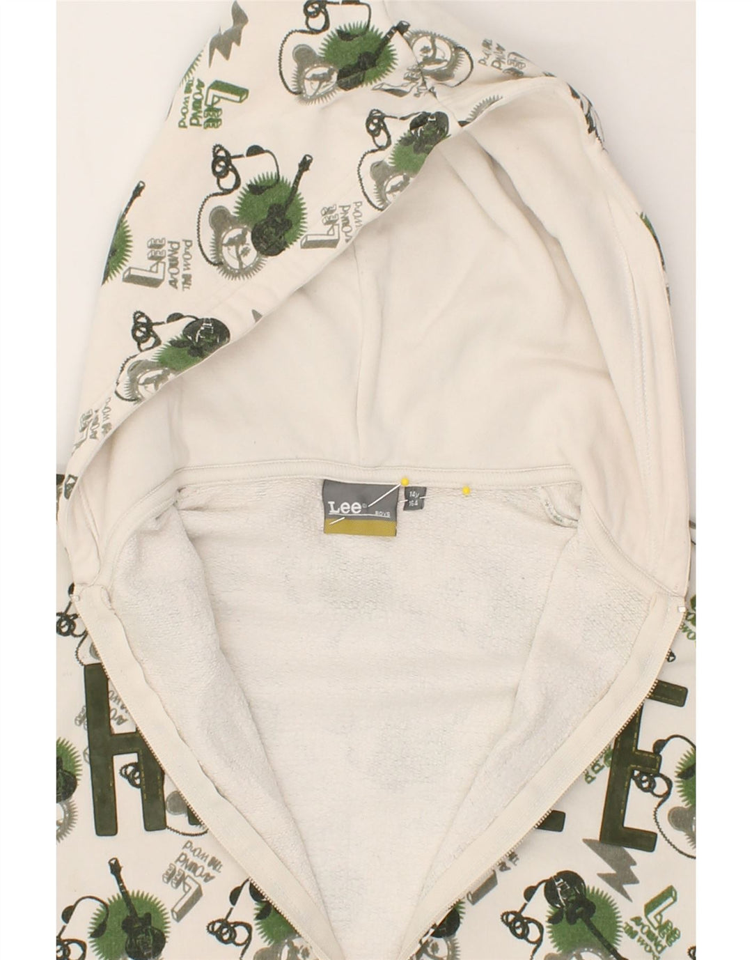 LEE Boys Abstract Pattern Graphic Zip Hoodie Sweater 13-14 Years Beige Vintage Lee and Second-Hand Lee from Messina Hembry 