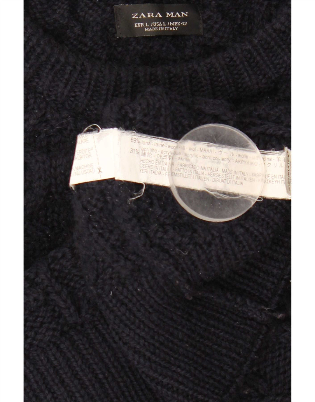 Zara Mens Boat Neck Jumper Sweater Large Navy Blue Wool